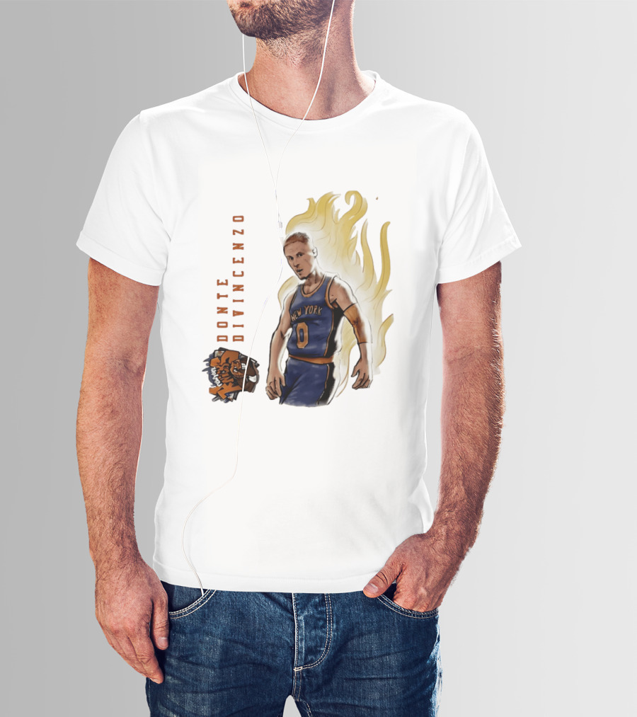 Donte DiVincenzo New York Knicks Flaming Basketball Inferno T-Shirt