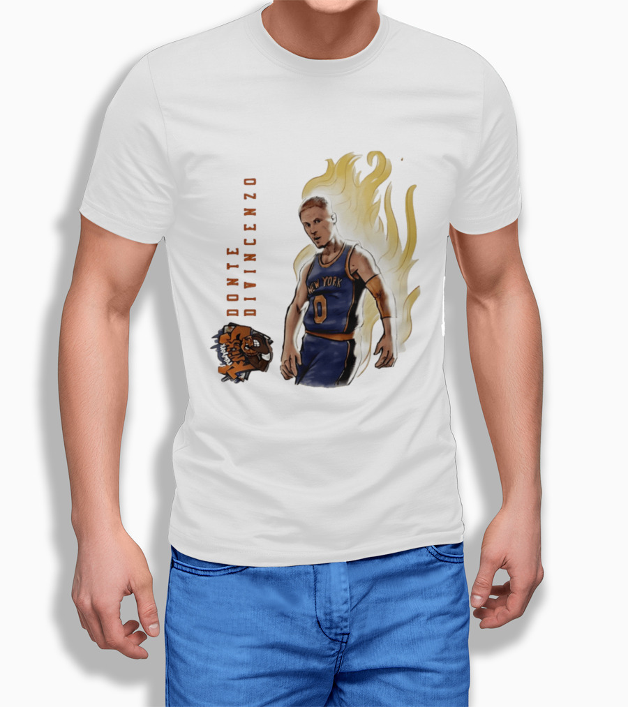 Donte DiVincenzo New York Knicks Flaming Basketball Inferno T-Shirt