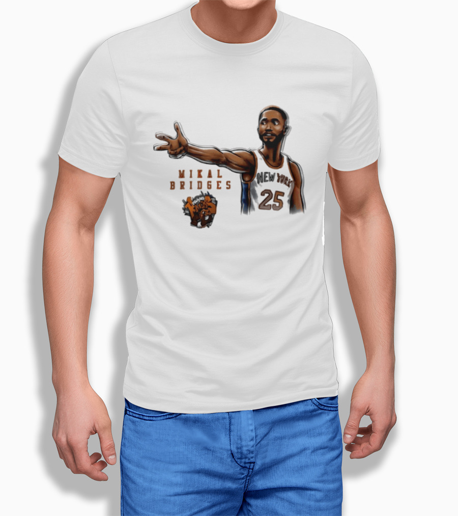 Mikal Bridges New York Knicks 25 Basketball Pose T-Shirt