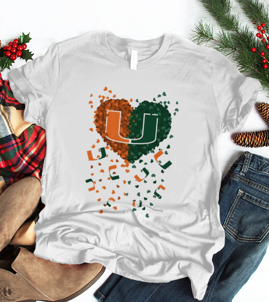 Heart Of Miami Hurricanes 2026 U Logo Football Celebration T-Shirt
