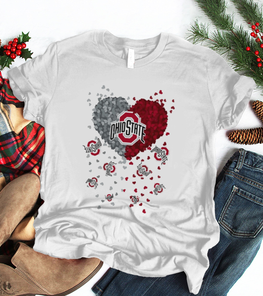 Heart Of Ohio State Buckeyes Football 2026 Red And Gray Hearts With Buckeye Logos T-Shirt
