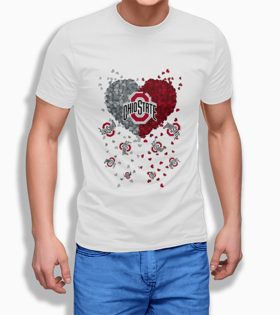Heart Of Ohio State Buckeyes Football 2026 Red And Gray Hearts With Buckeye Logos T-Shirt