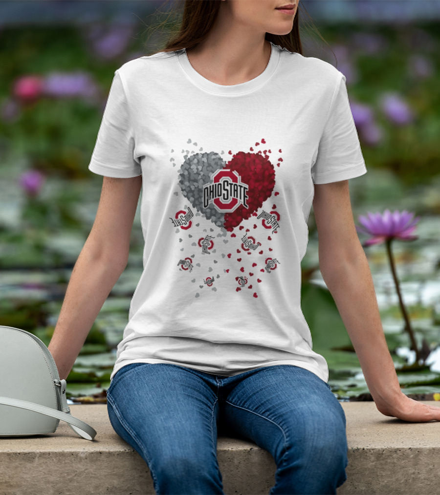 Heart Of Ohio State Buckeyes Football 2026 Red And Gray Hearts With Buckeye Logos T-Shirt