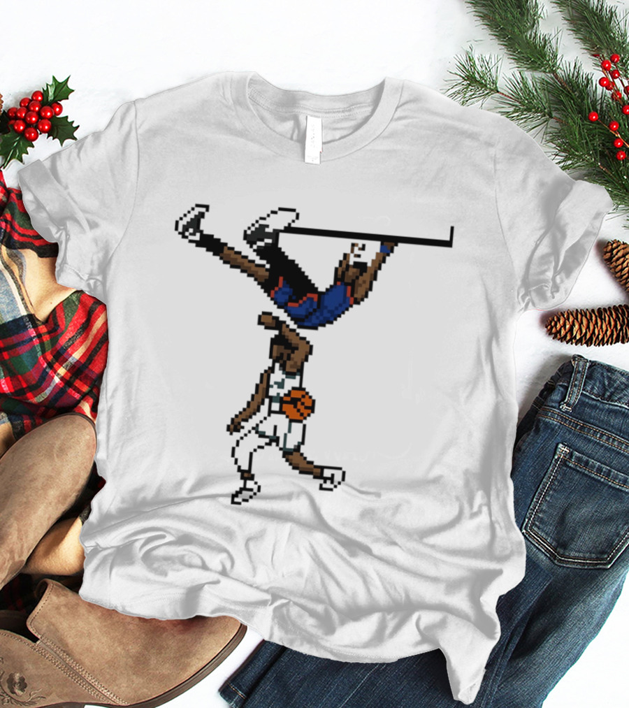 Knicks Vs Celtics OG Anunoby Dunks Against Jayson Tatum Pixel Art 8 Bit T-Shirt