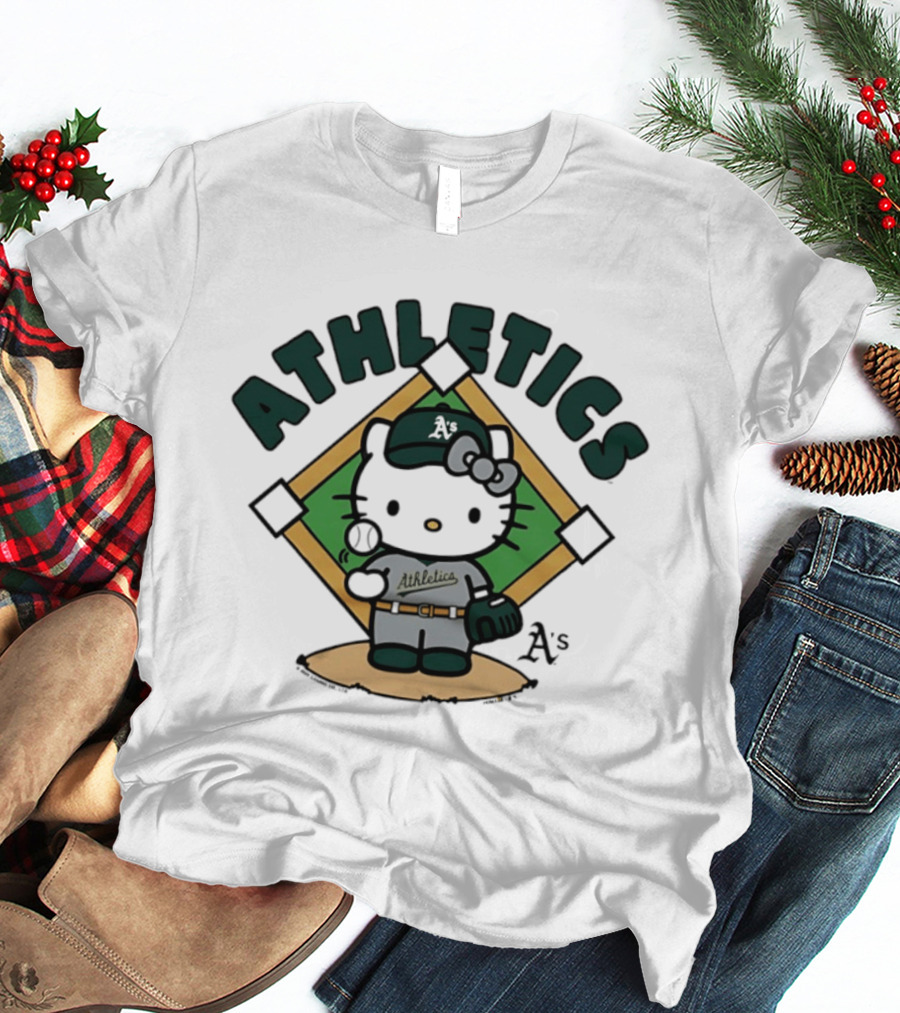 Athletics Hello Kitty MLB Collaboration Baseball Character With A's T-Shirt
