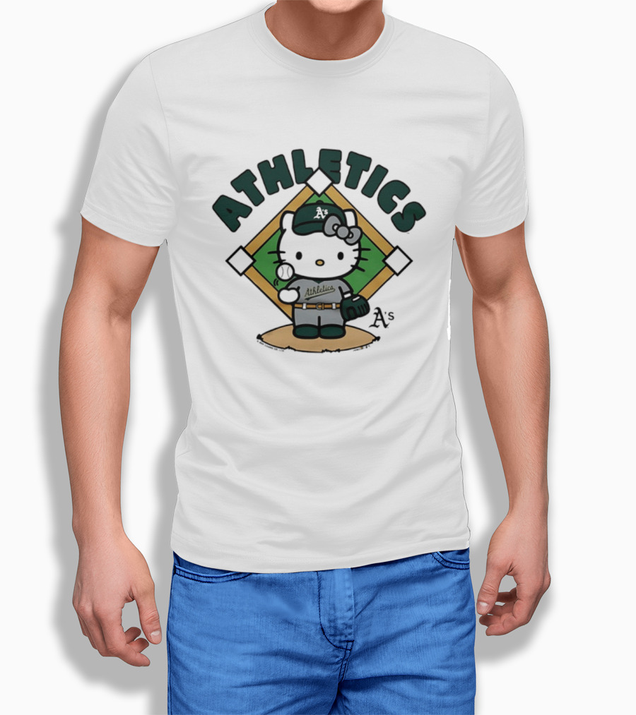 Athletics Hello Kitty MLB Collaboration Baseball Character With A's T-Shirt