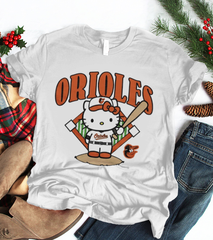 Baltimore Orioles Hello Kitty MLB Collaboration With Baseball T-Shirt