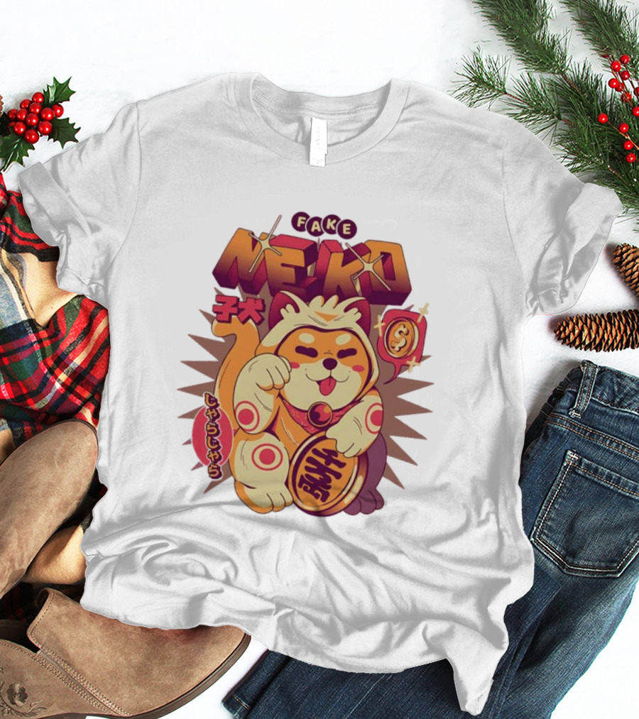Fake Neko Shiba Inu Lucky Cat Coin Japan T-Shirt