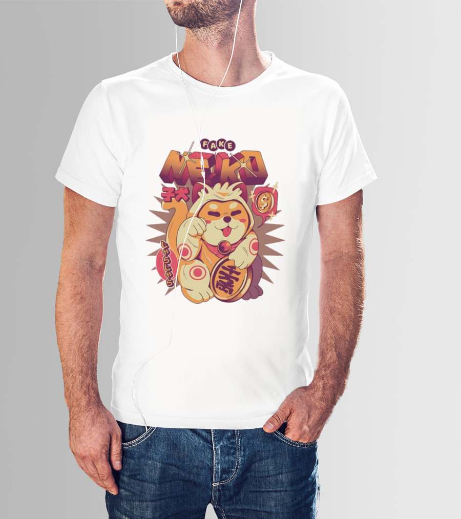 Fake Neko Shiba Inu Lucky Cat Coin Japan T-Shirt