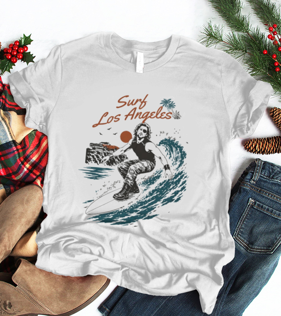 Surf Los Angeles 2026 Vintage Surfer With Sunset And Palm Tree Ocean Wave T-Shirt