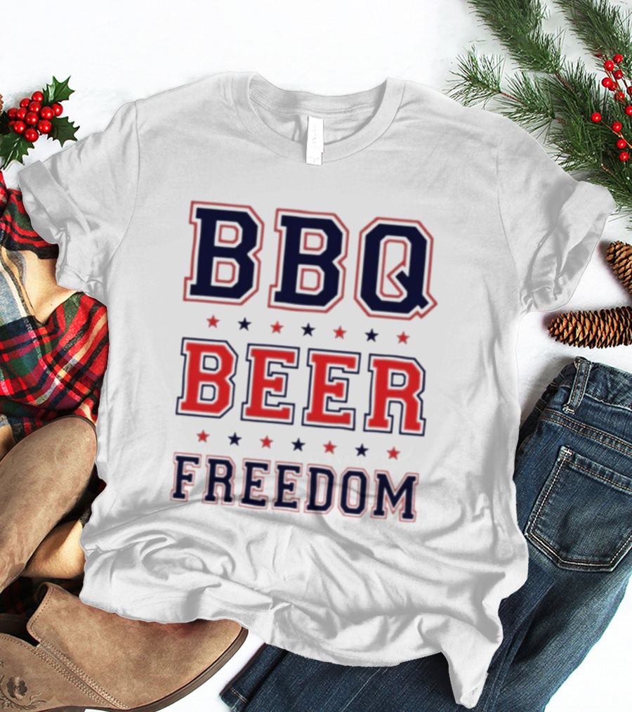 BBQ Beer Freedom Stars Bold Text Patriotic T-Shirt
