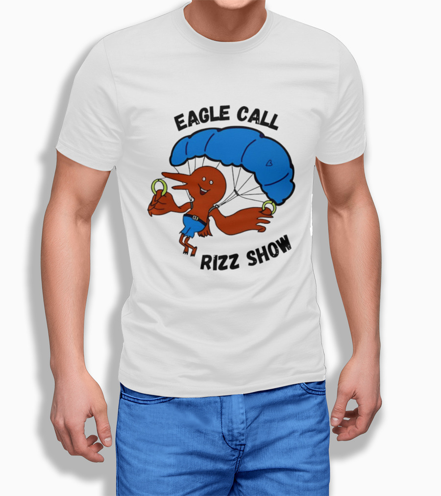 Eagle Call Rizz Show Parachuting Bird Character With Blue Canopy T-Shirt