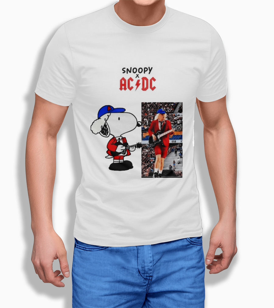 Snoopy Peanuts AC DC Angus Young Rock Concert T-Shirt