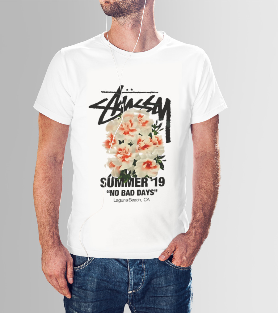 Stussy Summer 19 No Bad Days Floral Laguna Beach CA T-Shirt