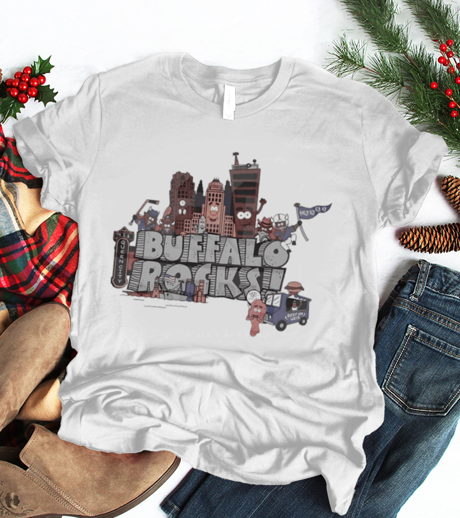 Buffalo Rocks City Landmarks Cartoon Historic Skyline T-Shirt