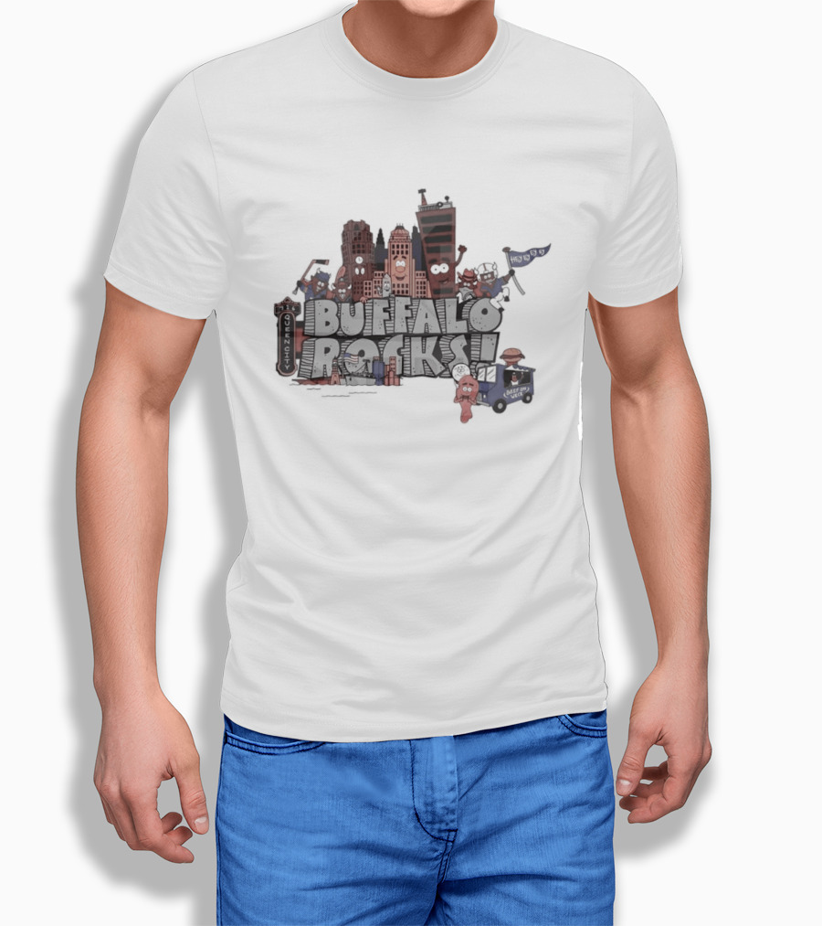 Buffalo Rocks City Landmarks Cartoon Historic Skyline T-Shirt