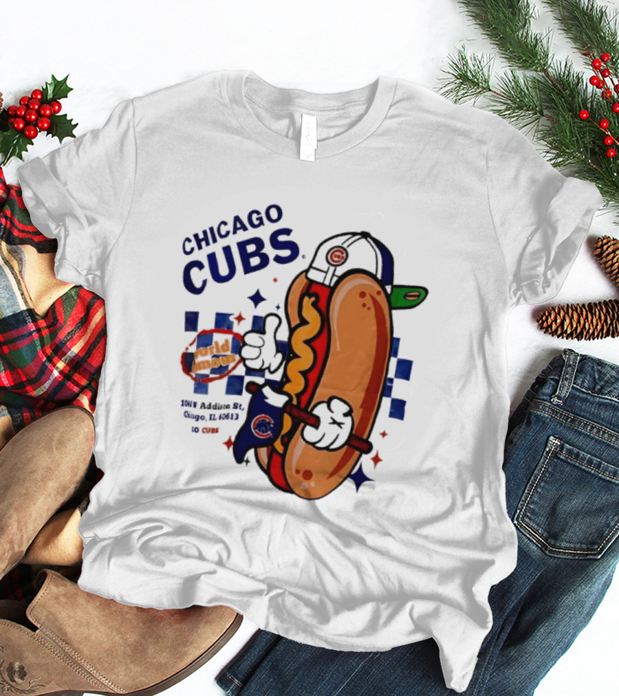 Chicago Cubs World Famous 1060 Addison St Hot Dog Wrigley Field Baseball Fan T-Shirt
