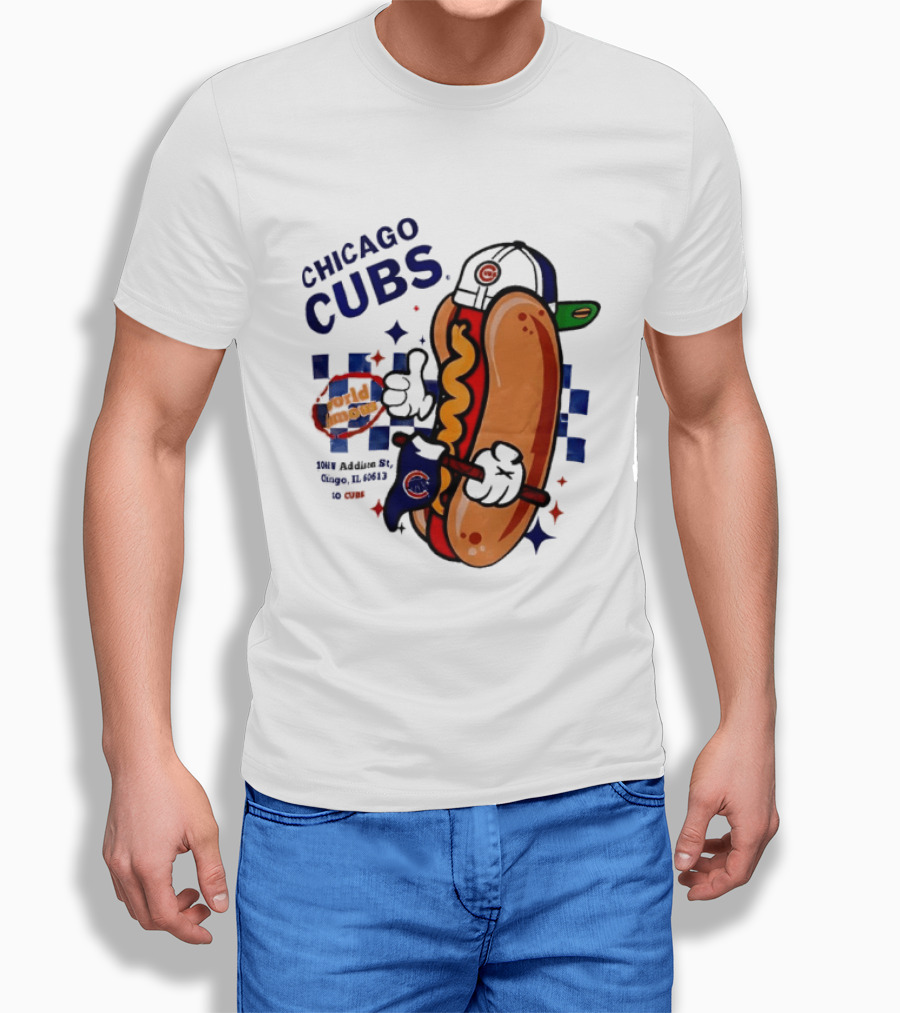 Chicago Cubs World Famous 1060 Addison St Hot Dog Wrigley Field Baseball Fan T-Shirt