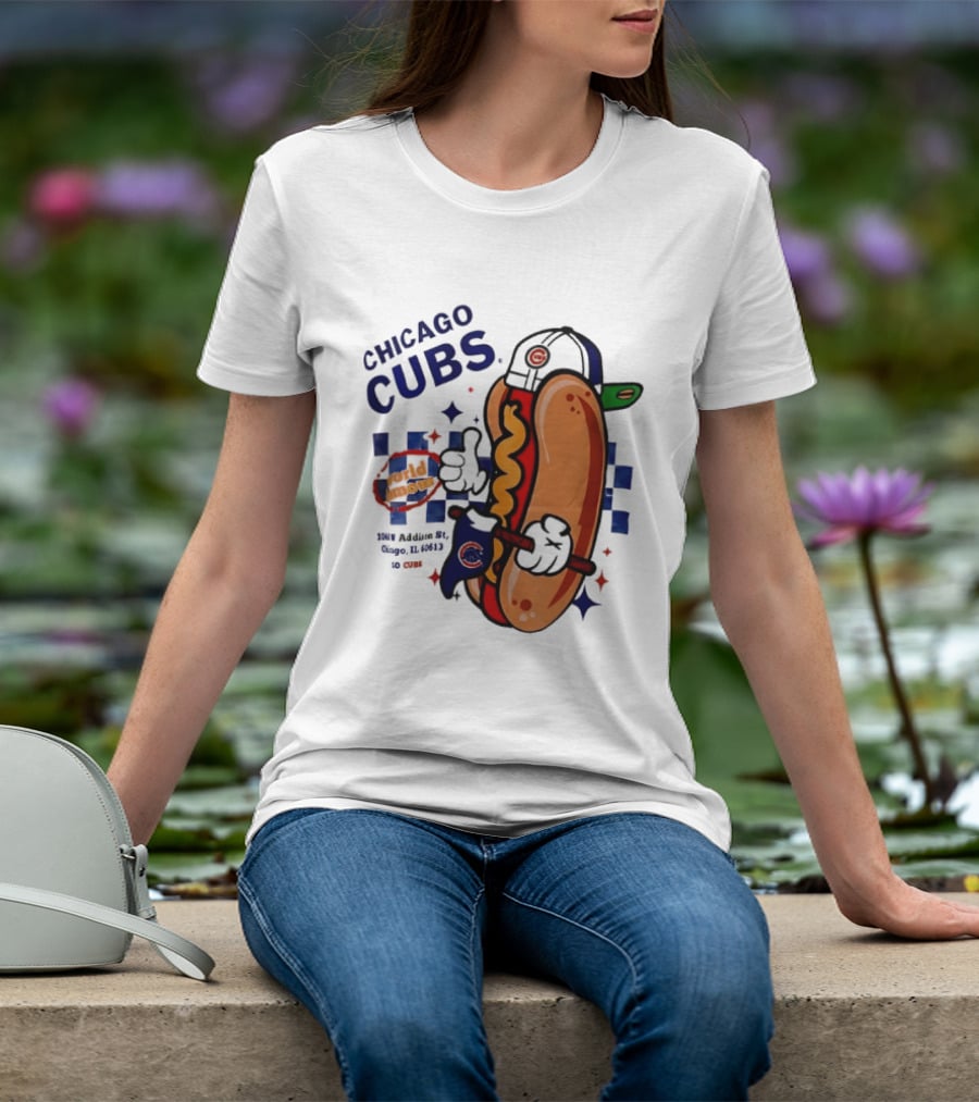 Chicago Cubs World Famous 1060 Addison St Hot Dog Wrigley Field Baseball Fan T-Shirt