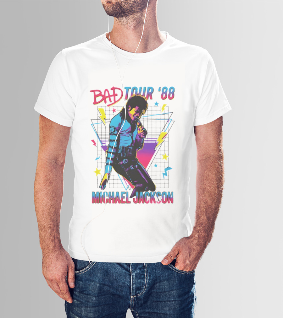 BAD Tour '88 Michael Jackson 90s Styles Retro Lightning Stars T-Shirt