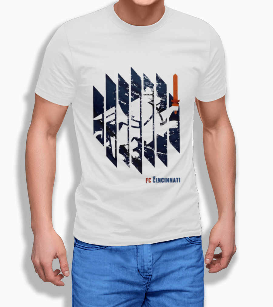 FC Cincinnati Sheared Lion Football Fans Iconic Bold Striped Image T-Shirt