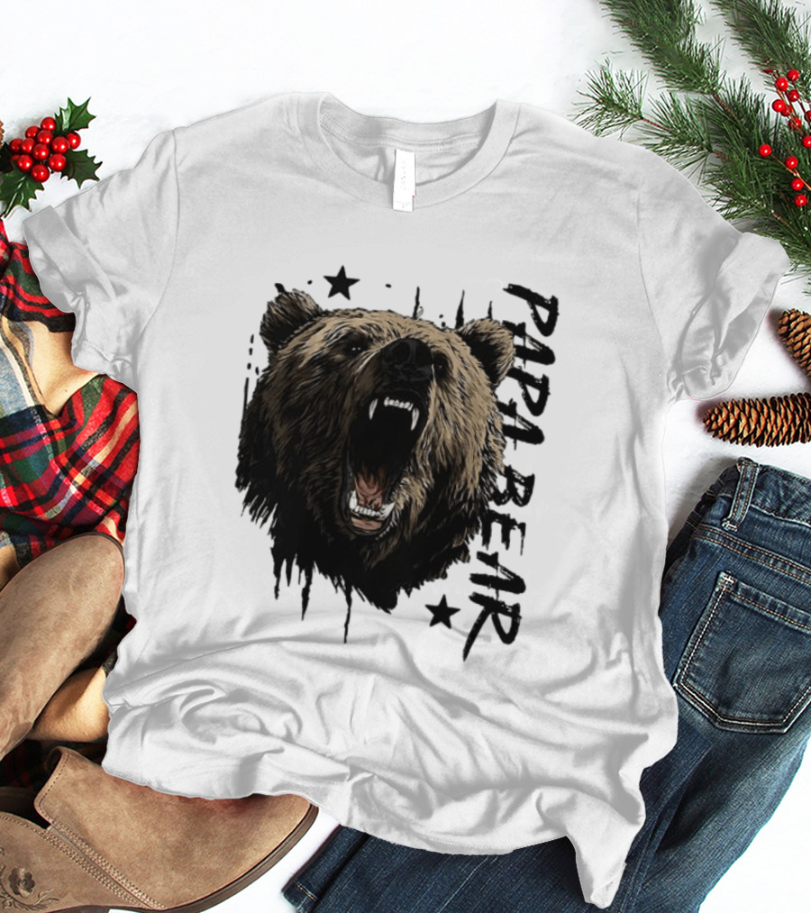 Papa Bear Distressed Flag Bold Grizzly Roar Father's Day T-Shirt