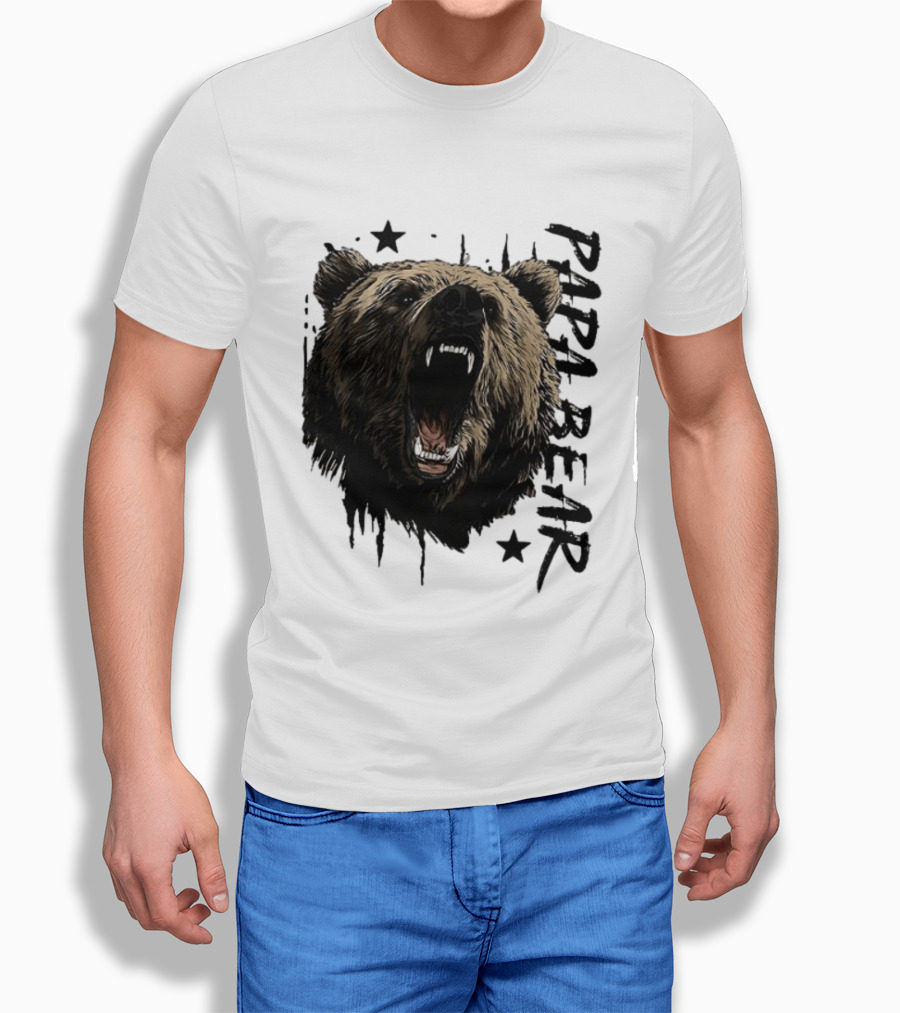 Papa Bear Distressed Flag Bold Grizzly Roar Father's Day T-Shirt