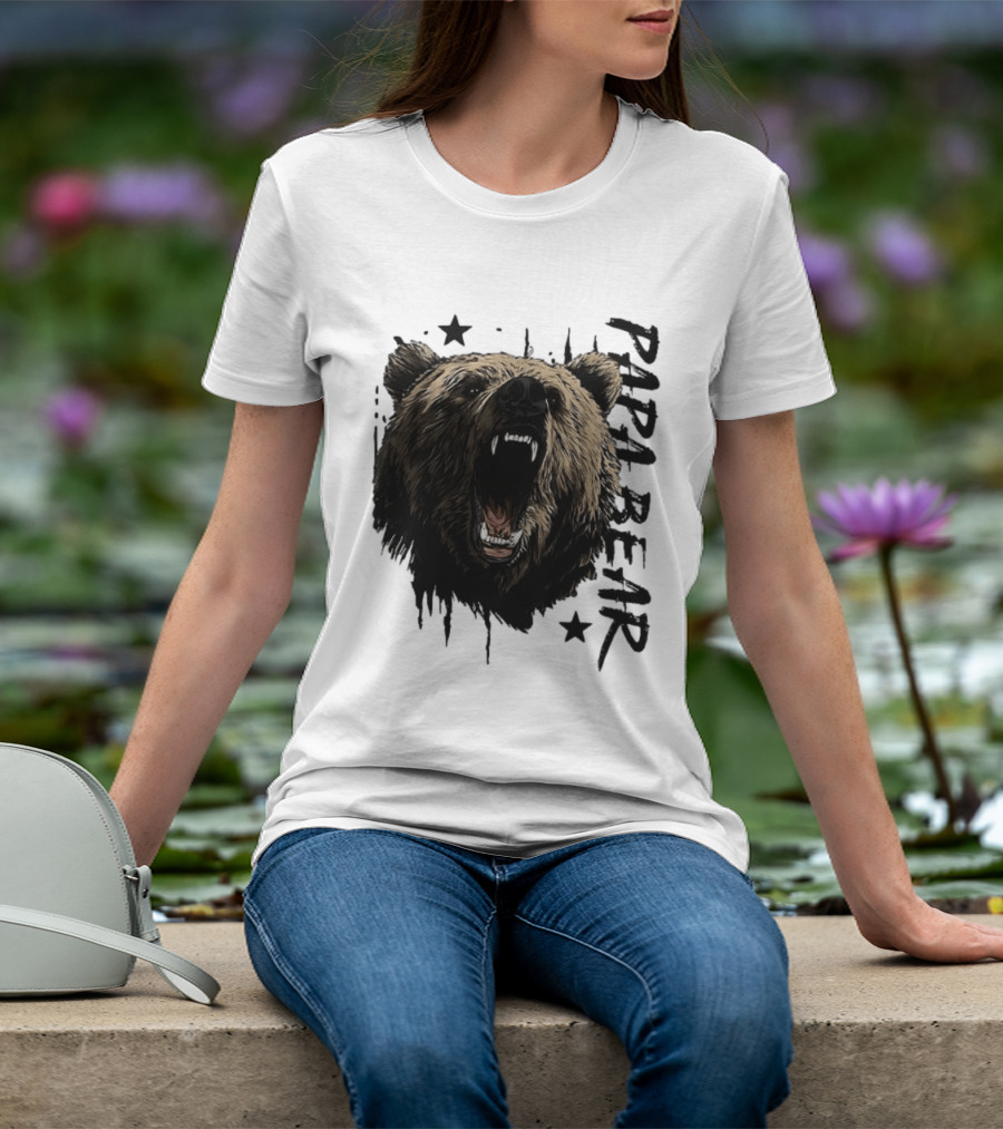Papa Bear Distressed Flag Bold Grizzly Roar Father's Day T-Shirt