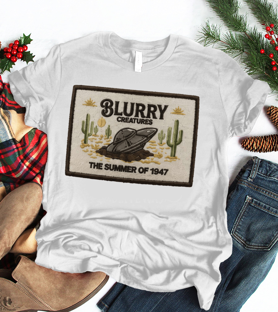 Blurry Creatures UFO Summer 1947 Desert Landscape Cactus Scene T-Shirt