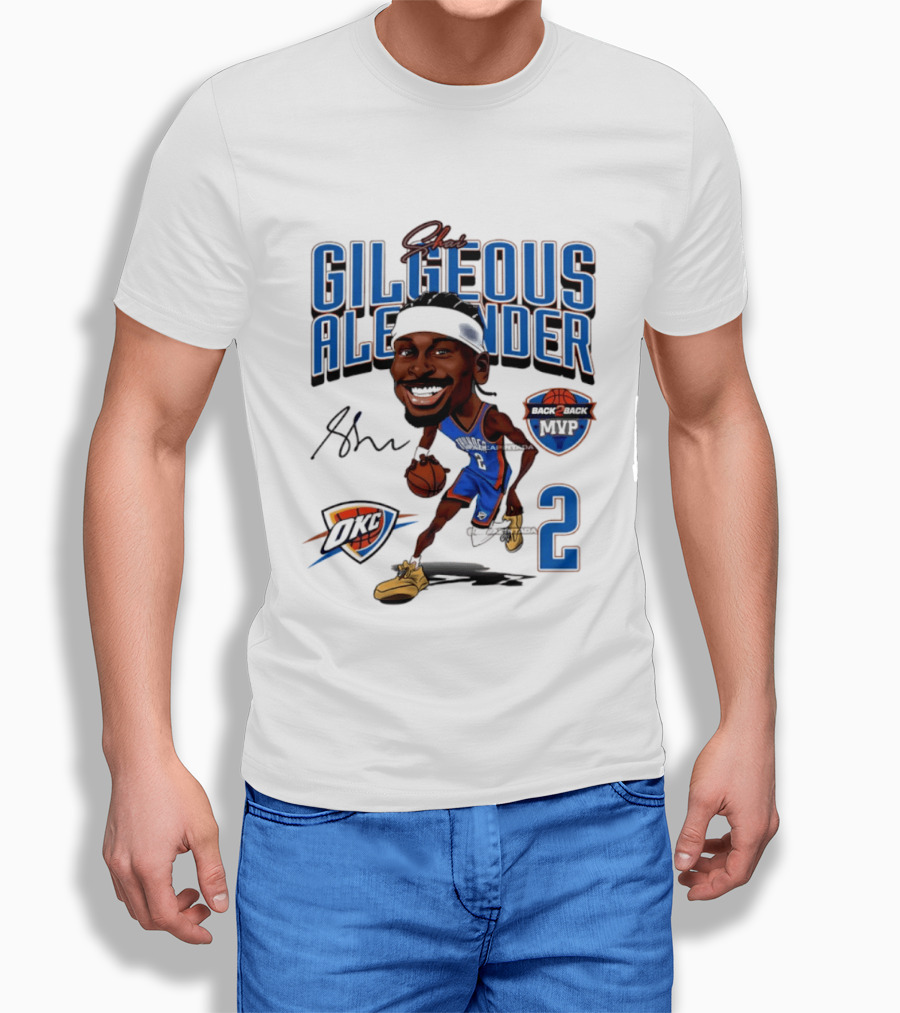 Shai Gilgeous Alexander OKC Thunder Back 2 Back MVP Number 2 Caricature T-Shirt