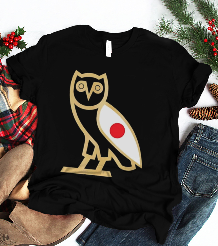 OVO Owl Japan Flag Icon Gold Outline And Red Circle Motif T-Shirt