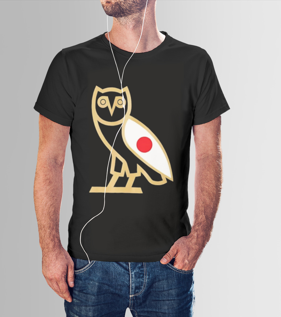 OVO Owl Japan Flag Icon Gold Outline And Red Circle Motif T-Shirt