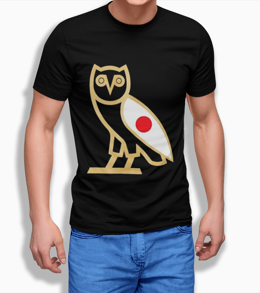 OVO Owl Japan Flag Icon Gold Outline And Red Circle Motif T-Shirt