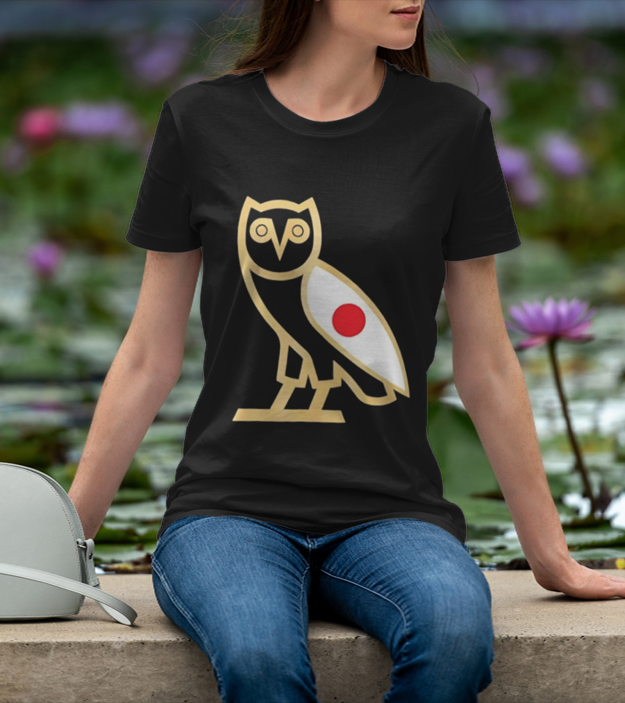 OVO Owl Japan Flag Icon Gold Outline And Red Circle Motif T-Shirt