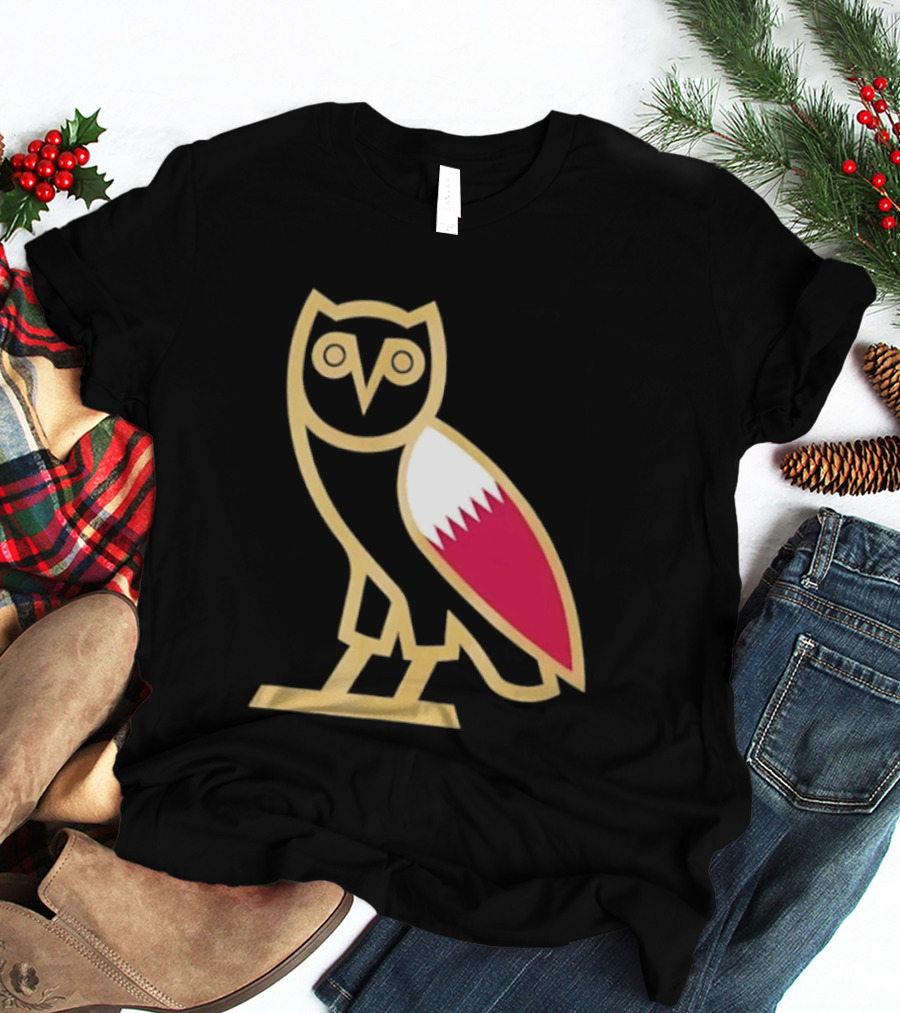 OVO Owl Gold Outline Qatar Flag Wing T-Shirt