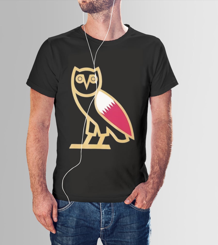 OVO Owl Gold Outline Qatar Flag Wing T-Shirt