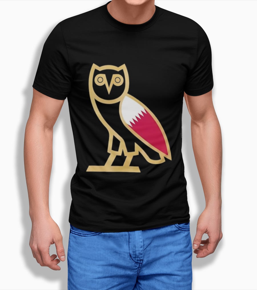 OVO Owl Gold Outline Qatar Flag Wing T-Shirt