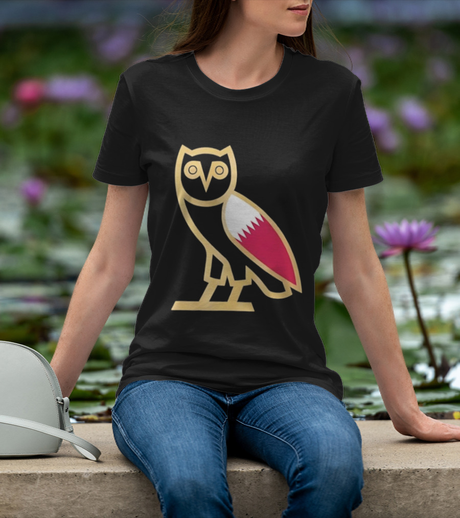 OVO Owl Gold Outline Qatar Flag Wing T-Shirt