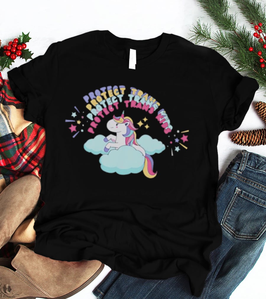 Protect Trans Kids Unicorn Rainbow Stars Cloud T-Shirt