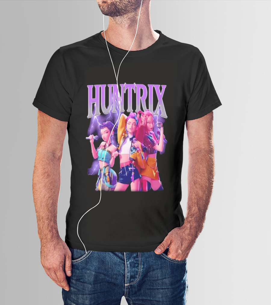 Huntrix Kpop Band Cartoon Characters With Microphones T-Shirt