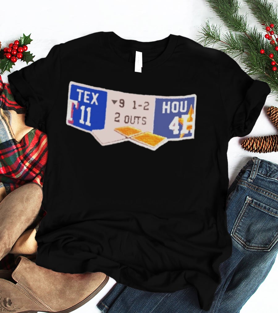 Texas Rangers 11 Houston Astros 4 Scoreboard 9th Inning 2 Outs T-Shirt