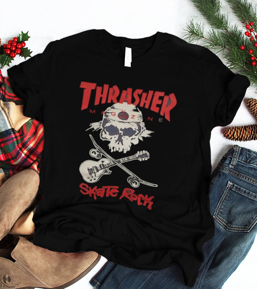 Thrasher Magazine Skate Rock Skull Guitar Crossbones T-Shirt