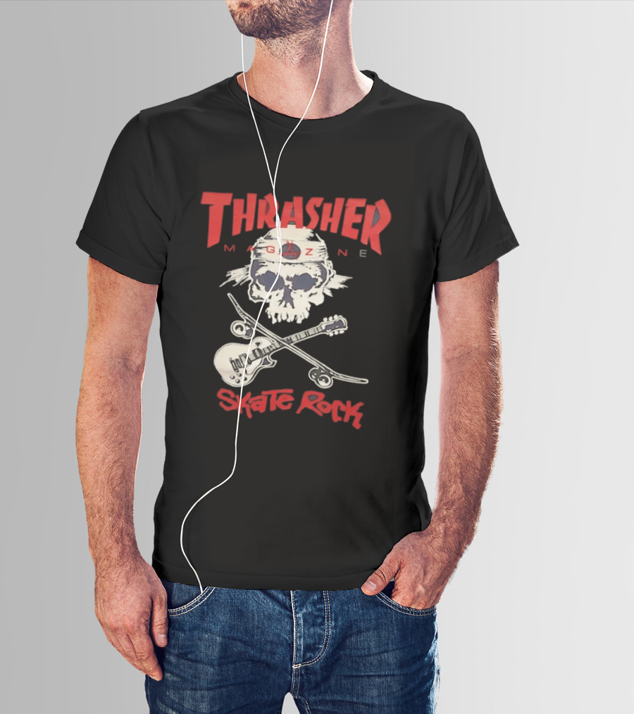 Thrasher Magazine Skate Rock Skull Guitar Crossbones T-Shirt