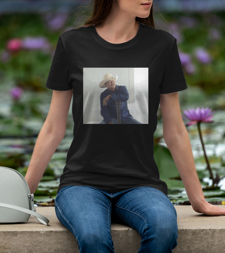 Alan Jackson I Want To Stroll Over Heaven With You White Hat Blue Guitar T-Shirt