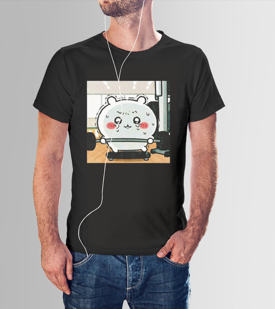 Chiikawa Usagi Exercising Gym Scene Cute Cartoon Character Training T-Shirt