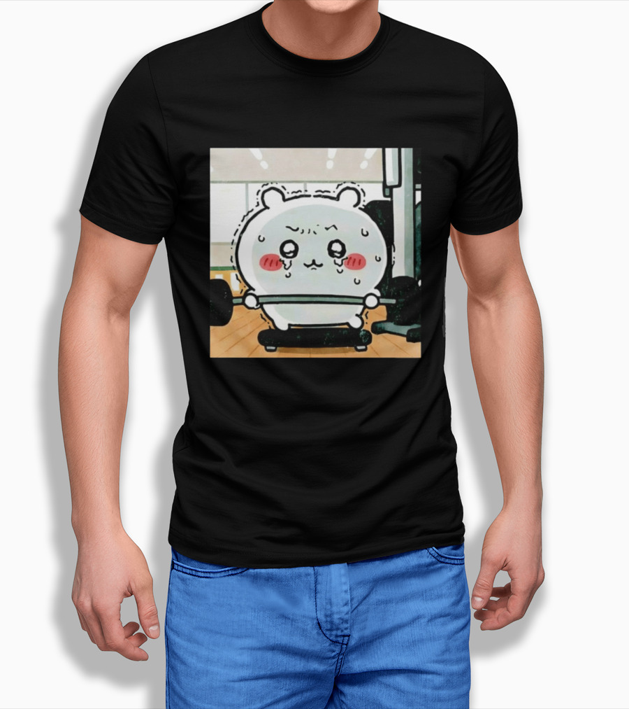 Chiikawa Usagi Exercising Gym Scene Cute Cartoon Character Training T-Shirt