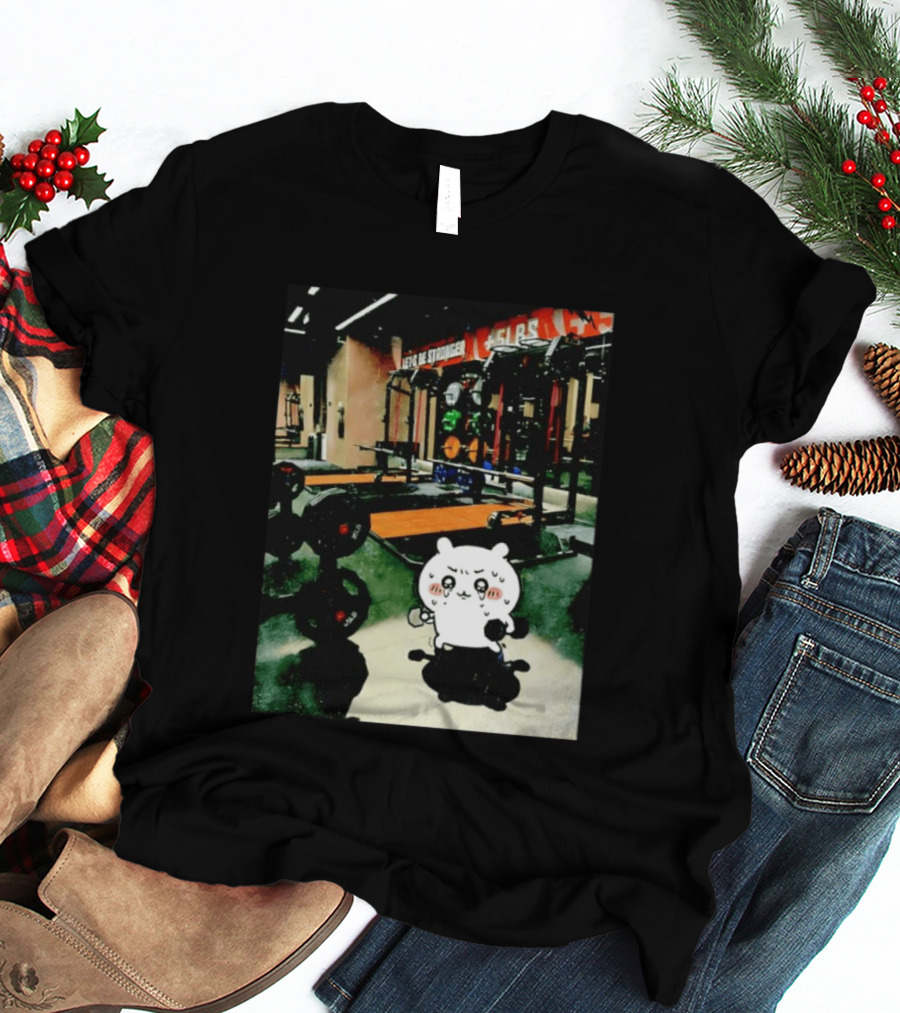 Usagi Working Out At The Gym Let's Be Stronger Chiikawa Fitness Motivational Scene T-Shirt