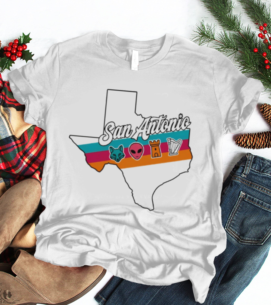 San Antonio Texas Map Alien Fox Castle Harp 2026 T-Shirt