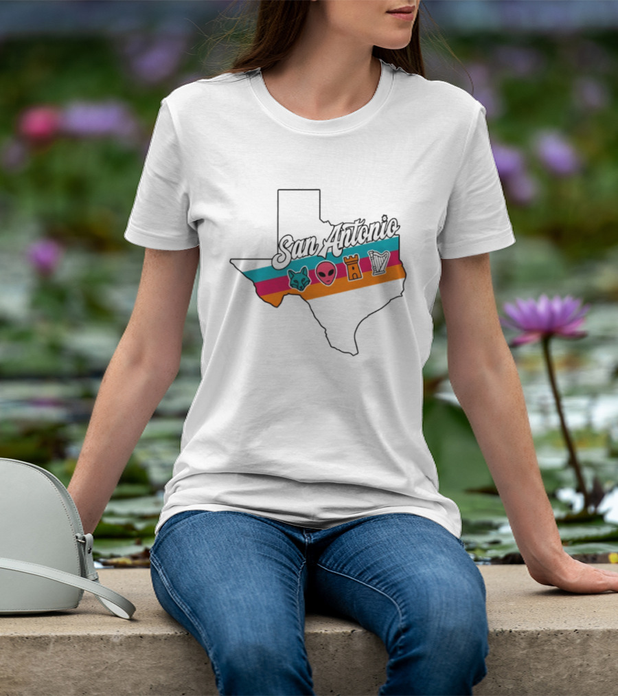 San Antonio Texas Map Alien Fox Castle Harp 2026 T-Shirt