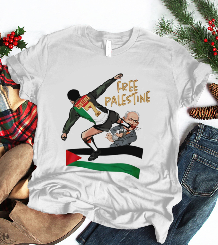 Cantona Number 7 Free Palestine Kick Advocate T-Shirt